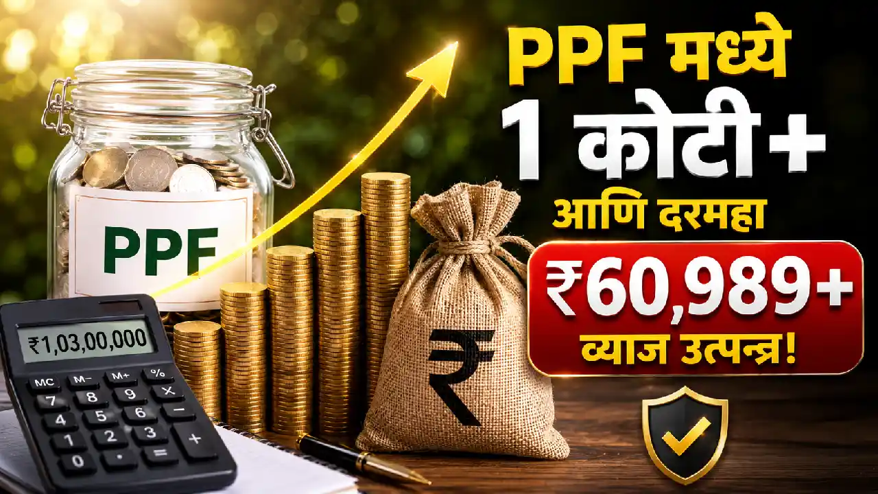 PPF गुंतवणूक २०२६ — दरवर्षी ₹१.५ लाख गुंतवल्यास २५ वर्षांत ₹१.०३ कोटी आणि दरमहा ₹६०,९८९ व्याज उत्पन्न